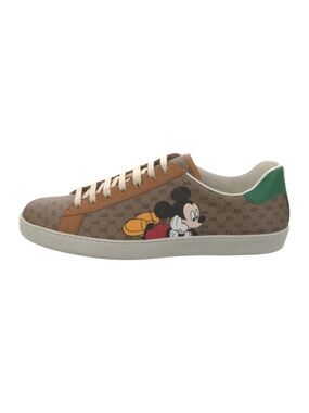 Gucci Brown GG leather Mickey Mouse Sneakers with Green Heel Tab